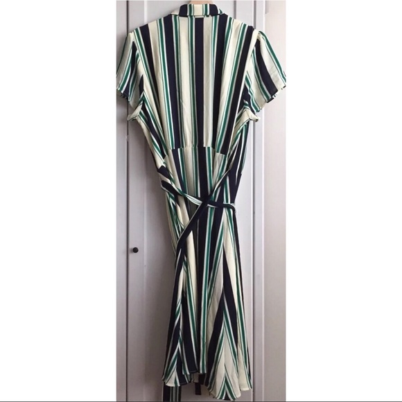 NWOT Modcloth Green Light Yellow Stripe Wrap Dress - Picture 3 of 7